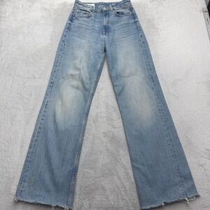 Zara Jeans Womens Size 4 Blue High Rise Wide Leg Raw Hem Denim Pants